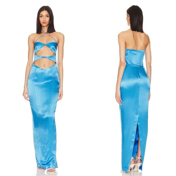 Sau Lee Palmer Cutout Bodycon Azure Blue Maxi Dress Size 00 - Picture 1 of 9